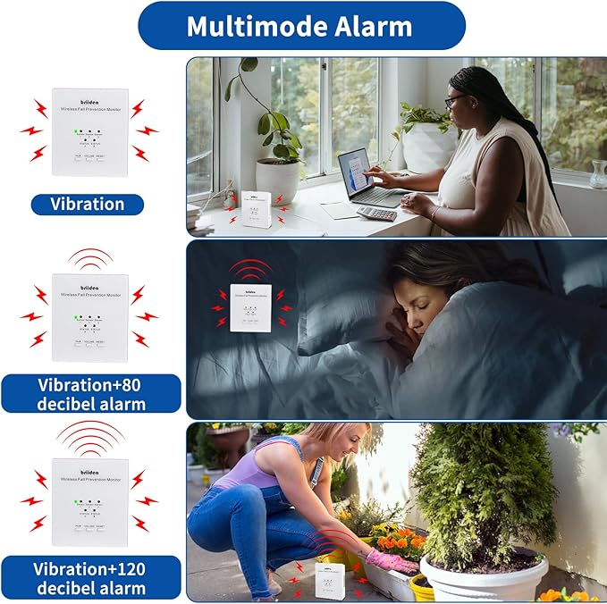 Briidea Wireless Chair Alarm for Elderly Dementia Patients, Fall Prevention Sensor with 3 Alarm Modes, Waterproof 10x15 PVC Pad, 600ft Range, Supports Multiple Pads