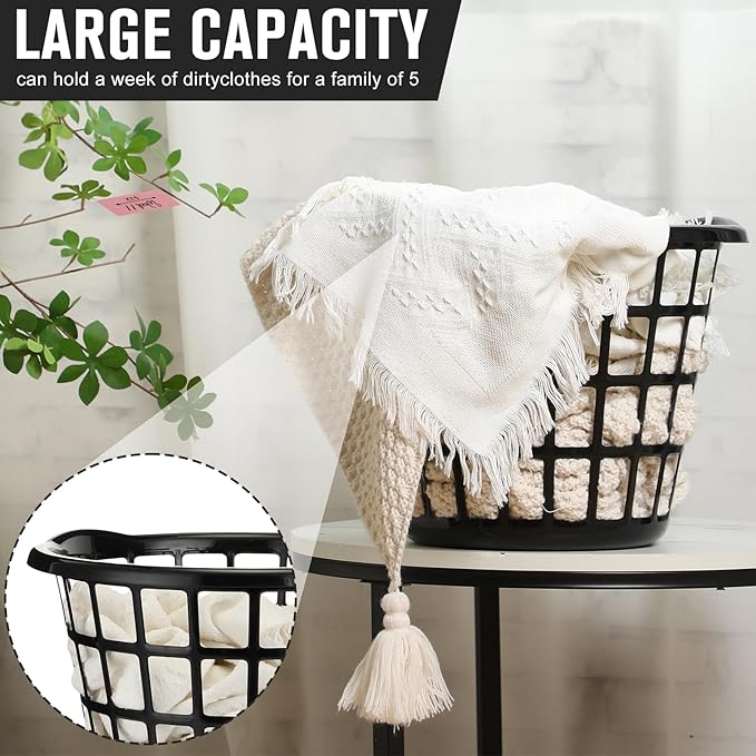 Uiifan 16 Pcs Black Lightweight Laundry Baskets Plastic Large Round Bushel Baskets Capacity Plastic Clothes Basket Space Saving Narrow Laundry Hampers