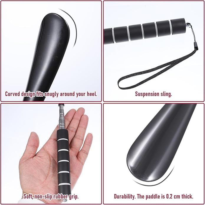 Shoe Horn Retractable, Stainless Steel Telescopic Long-Handle Shoehorn Extendable Shoe Horn for Men Women Kids Seniors