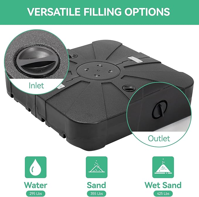Patio Umbrella Base with Wheels Water&Sand Filled Umbrella Stand Weights, 285lbs Capacity Heavy Duty Outdoor Cantilever Umbrella Base