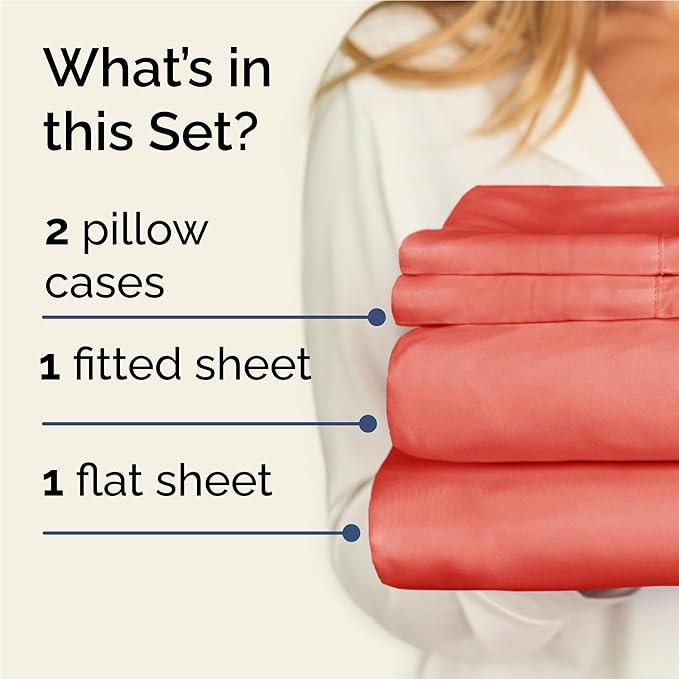 Twin XL 4 Piece Sheet Set - Cooling & Breathable Bed Sheets - Hotel Luxury Bed Sheets for Women, Men, Kids & Teens - Bedding with Deep Pockets & Easy Fit - Soft and Wrinkle Free - Twin XL Coral Sheets