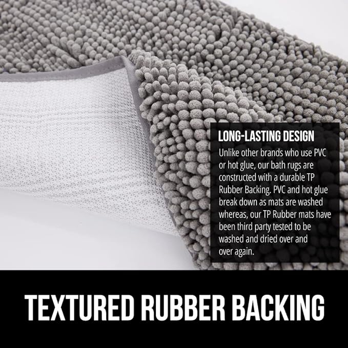 GORILLA GRIP Bath Rug Mat 30x20, Thick Soft Absorbent Chenille, Quick Dry Microfiber Mats, Rubber Backing Washable Shower Floor Rugs, US Designed Bathroom Bathmat Home Decor Accessories, Grey