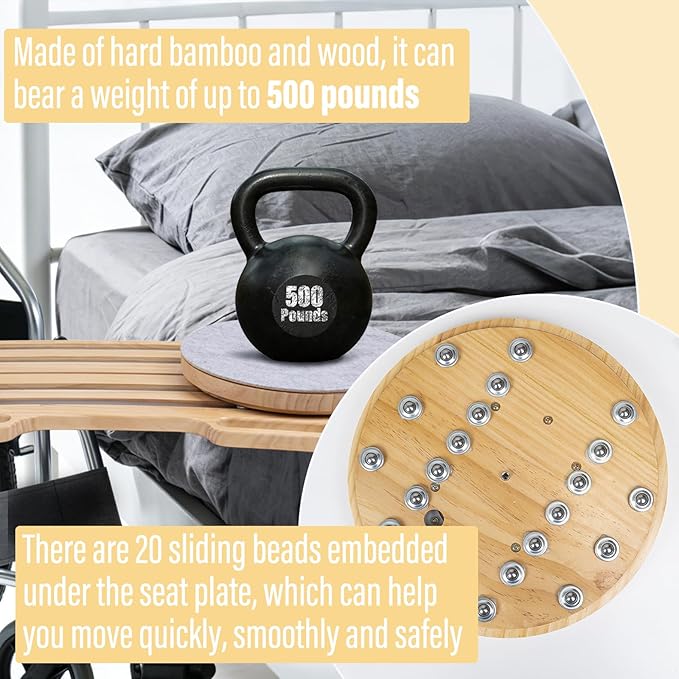 Wood Arc-Shaped Slide Transfer Board,Patient/Seniors Move Assist Device,Transfer to Wheelchair/Car/Toilet/Tub/Slide Sheet,with Soft Seat,Holds up to 500 Pounds,2 Cut Out Handles,35.5 * 13.4”