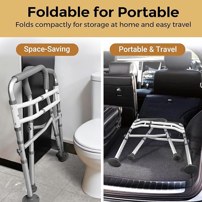 Toilet Safety Rails for Seniors, Adjustable Toilet Safety Frame Handles Fits Most Toilets, Gifts for Handicap and Disabled Seniors Elderly, Foldable, Safe Weight Capacity of 330 lbs(150KG)