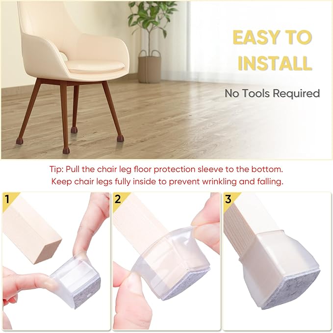 BALEINE 24 Pack Silicone Chair Leg Floor Protectors, Stool Leg Protectors Cap, Non-Slip Chair Leg Caps for Hardwood Floors (Clear & Small (Square), 24 Pack)