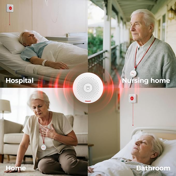 Caregiver Call Button Wireless Call Button for Elderly at Home,WiFi Panic Button,Life Alert Systems for Seniors No Monthly Fee (whiter3)