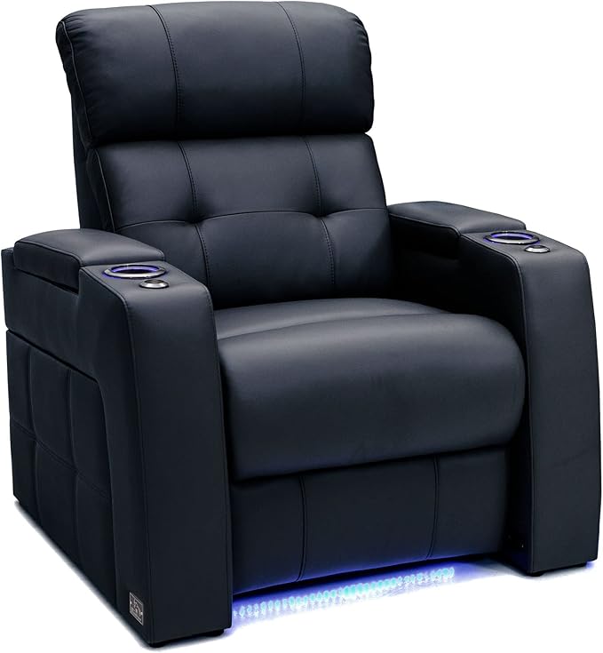 Seatcraft Kodiak Zero-Gravity CoolZero Italian Leather Home Theater Seating, Powered Headrest, Powered Lumbar, Powered Recline, Single Recliner, Black