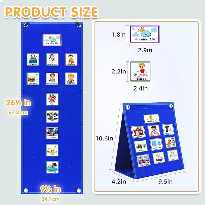 Visual Schedule for Kids with Autism Chore Chart for Kids Daily Routine Chart Autism Learning Materials Toddler Planning Board Visual Schedule for Classroom, Home with 124 Cards (DarkBlue)