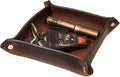 Valet Tray – Full-Grain Leather Catchall Organizer for Keys, Phone & Wallet – Rustic Nightstand & Desk Tray with Raised Sides – Handmade in USA (Vintage Brown, Small Square)