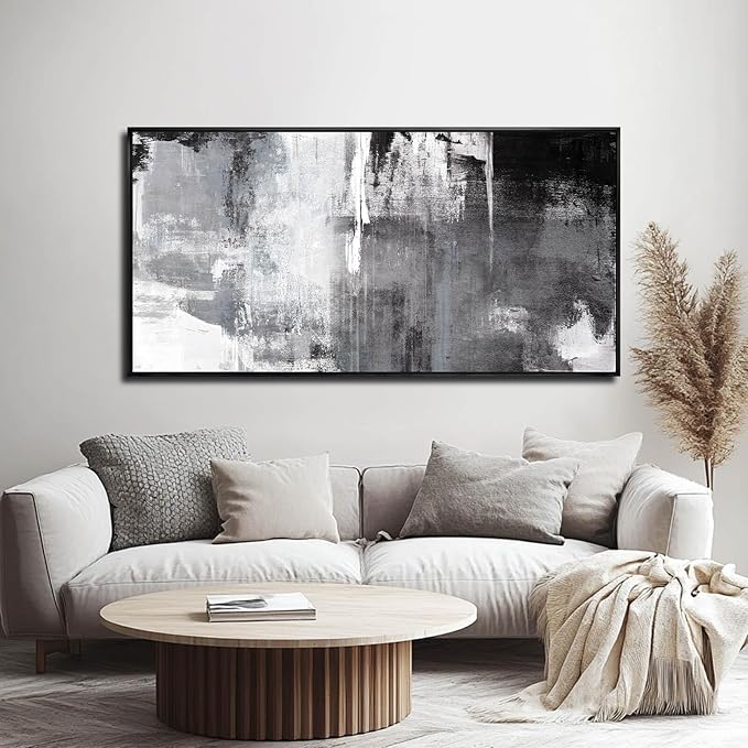 SOUGUAN Home Decor Grey oil Painting Canvas Wall Art Abstract Pictures for Living Room Bedroom Kitchen Dinning Room Wall Decoration 24"x48"