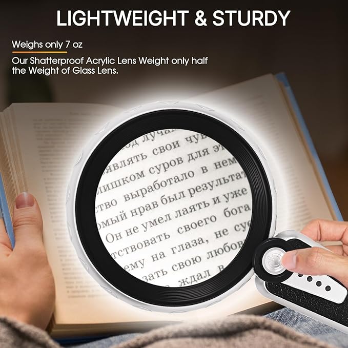 45X Magnifying Glass with Light, 1200mAh USB Rechargeable, 6 Lighted Modes, Large Handheld Magnifier for Low Vision Seniors with Macular Degeneration, Reading, Jewelry, Coins - Black