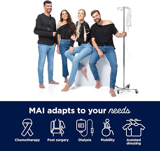 MAI We Care Post Shoulder Surgery Shirts for Men - Tear Away Recovery Apparel, Premium Chemotherapy Clothing