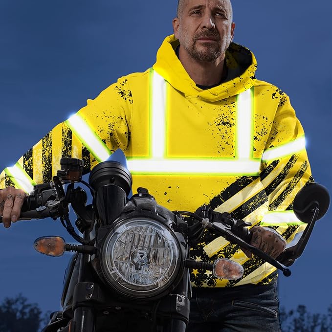 US Flag High Visibility Hoodie for Men Reflective Hoodie Safety Workwear for Worker Runner Patriotic ACC02