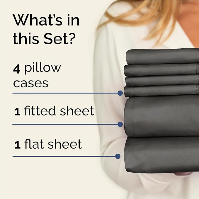 King 6 Piece Sheet Set - Cooling & Breathable Bed Sheets - Hotel Luxury Bed Sheets for Women, Men, Kids & Teens - Comfy Bedding w/Deep Pockets & Easy Fit - Soft & Wrinkle Free - King Charcoal Sheets