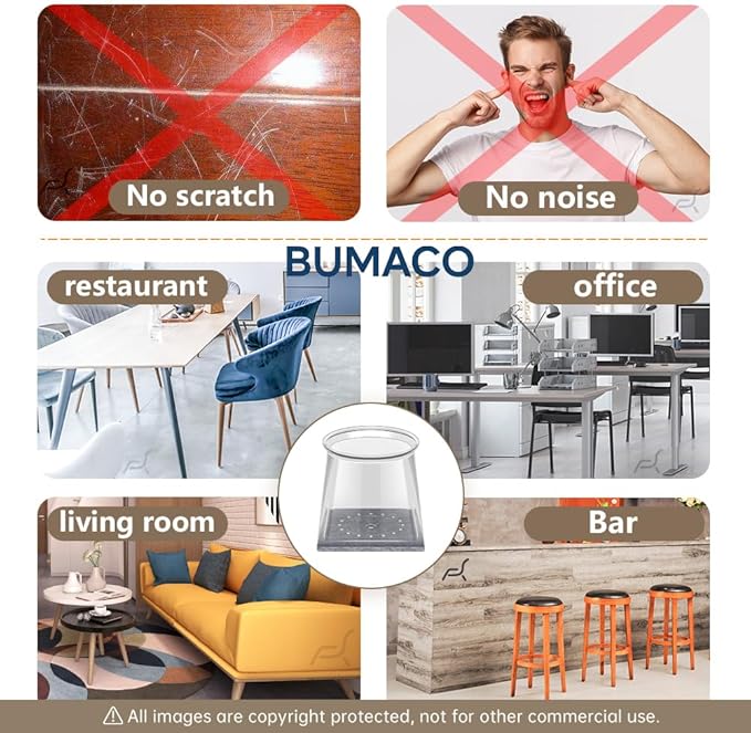 BUMACO Chair Leg Floor Protectors Square Chair Leg Protectors for Hardwood Floors Silicone Pads Covers to Protect Floors Clear-20 Pcs Square S (3/4" to 1")