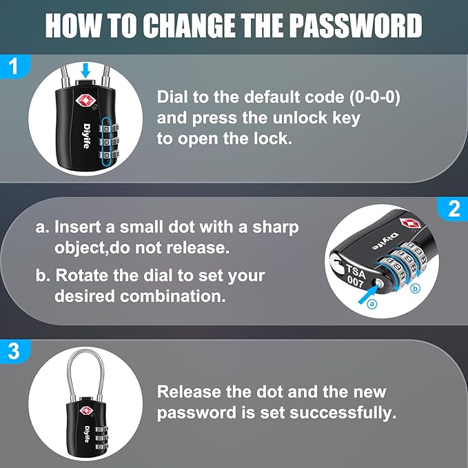 TSA Luggage Locks, [ Zinc Alloy Version][2 Pcs] Diyife TSA Approved Luggage Lock 3-Digit Re-settable Combination Lock, Code Lock for Travel Suitcase Luggage Bag Lockers (Black)