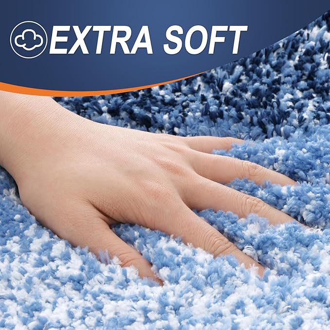 OLANLY Bathroom Rug Set 2 Piece, Soft Absorbent Microfiber Bath Rug Set, Non-Slip, Machine Wash Dry, Plush Shaggy Bath Mats for Bathroom (47"x20"+24"x16", Navy)