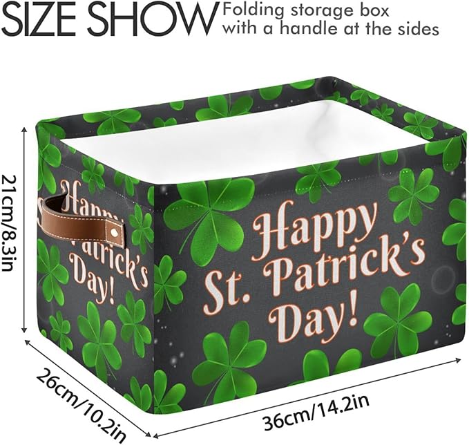 Storage Basket Happy St Patrick's Day Cube Storage Bins Organizer Bag Collapsible Closet Shelf Baskets with handle for Cloth Book 14.2×10.2×8.3 IN