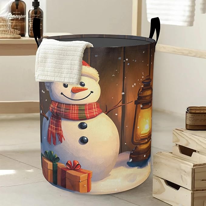 Laundry Basket-Christmas Snowman Foldable Waterproof Oxford Cloth Funny Tote Bag Laundry Hamper Clothes Storage Bucket Organizer For Bathroom/Laundry Storage/Bedroom Storage Basket