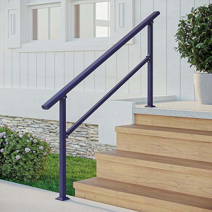 Handrails for Outdoor Steps,1-4 Step Stair Handrail & Indoor Stair Railing Kit，Black Railings for Outdoor Steps and Hand Rails for Seniors for Porch（4 Step）
