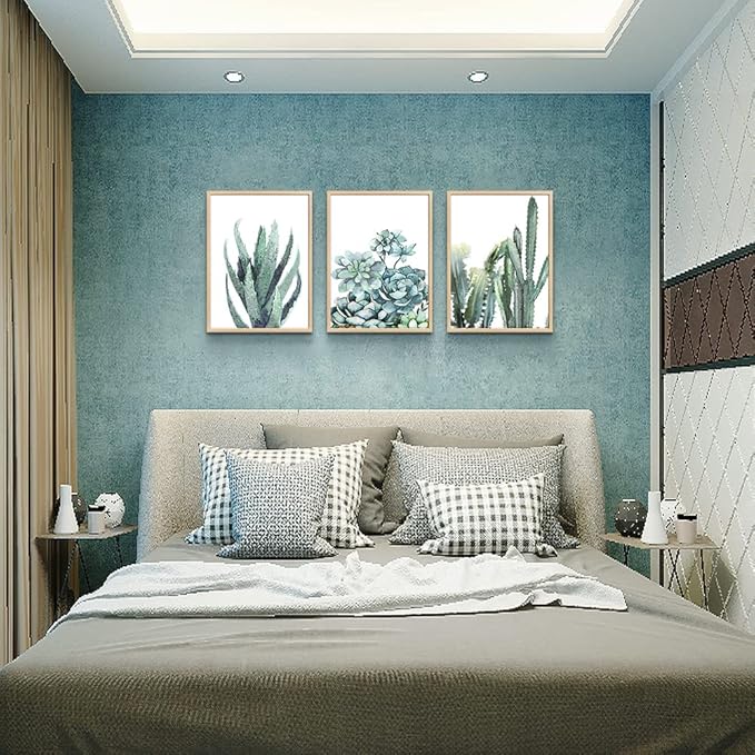 Natural Wood Framed Canvas Wall Art For Living Room Wall Decor For Bedroom Bathroom Decor Pictures Artwork Green Plant Flowers Paintings Modern Kitchen Home Decorations Of 3 Piece Framed Art Prints