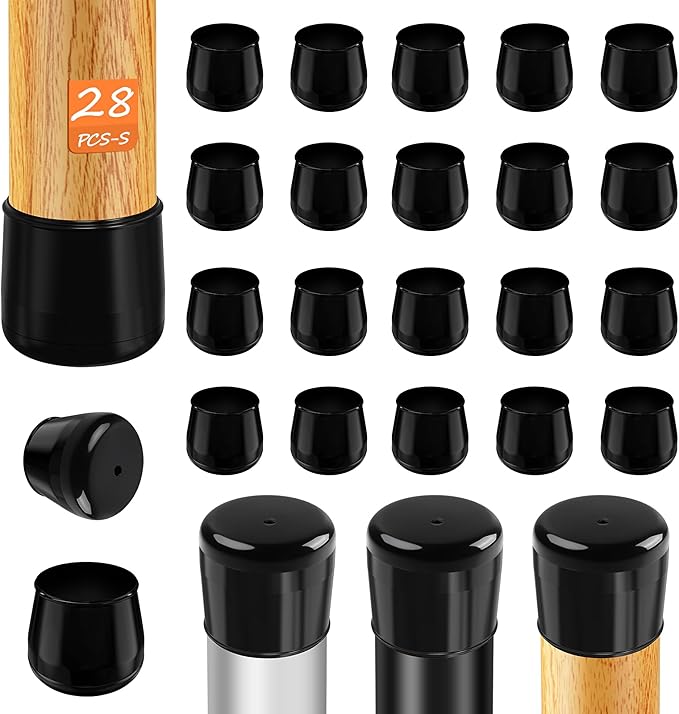 28pcs Chair Leg Protectors for Carpet Rug, Round Chair Feet Glides Covers Caps Furniture Foot Sliders with Plastic Pads, Damage-Free Move on Carpets (Fit:7/8"~1-1/16", Black)