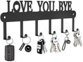 Key Holder for Wall - 'Love You Bye' Key Hooks,Key Holder Wall Mount Self Adhesive, Key Rack Wall Mount for Wall No Drill for Living Room, Kitchen, Bathroom, Garage (Black, 6 Hooks)