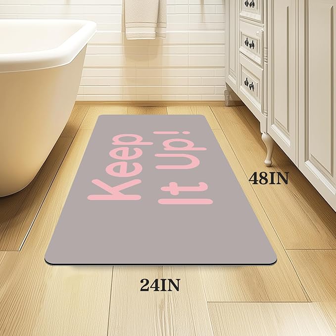 Bath Mat, Bathroom Mat Rugs Super Absorbent Shower Mats Non Slip Quick Dry Thin Rubber Mats for Bathroom Floor Fit Under Door, Shower Rug for Bathtub, Shower, Beige