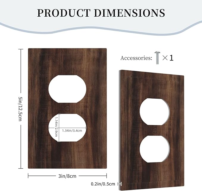 Outlet Covers Rustic Farmhouse Brown Wood Barn Door Decorative 1 Gang Duplex Light Switch Cover Plate Receptacle Wall Plate Electrical Switch Plate Covers for Bathroom Decor