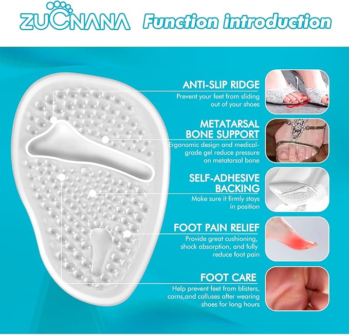 Ball of Foot Cushions (2 Pairs Gel Shoe Inserts), Heel Inserts for Women, Non Slip Heel Pads, Heel Cushions for Women Foot Pain Relief and Comfort, One Size Fits Any (Clear)