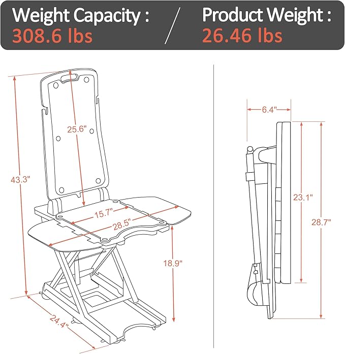 MCombo Electric Floor Lift for Elderly Falls, Bath Lift Chair with Padding for Senior, Transfer Assist, BA226BU