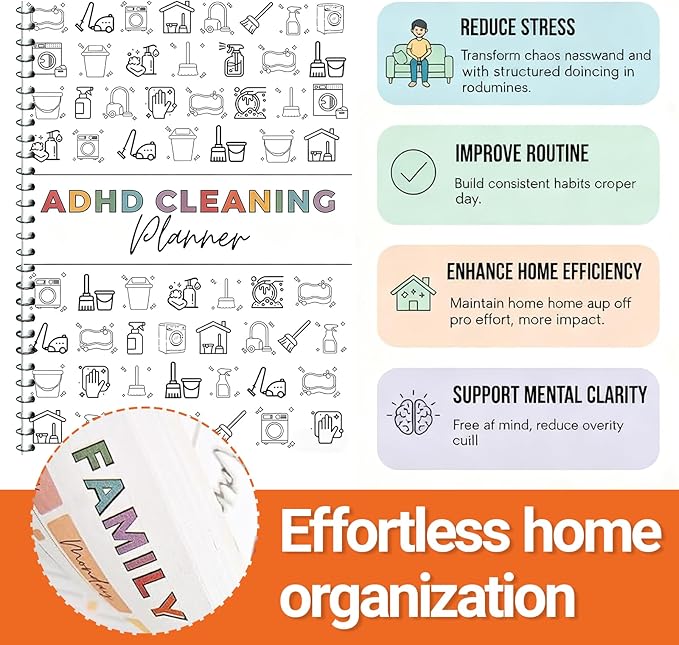 ADHD Cleaning Planner, Editable Cleaning Planner DIY Organizing Planning Notebook for Adults Home Family Daily Tasks Chart