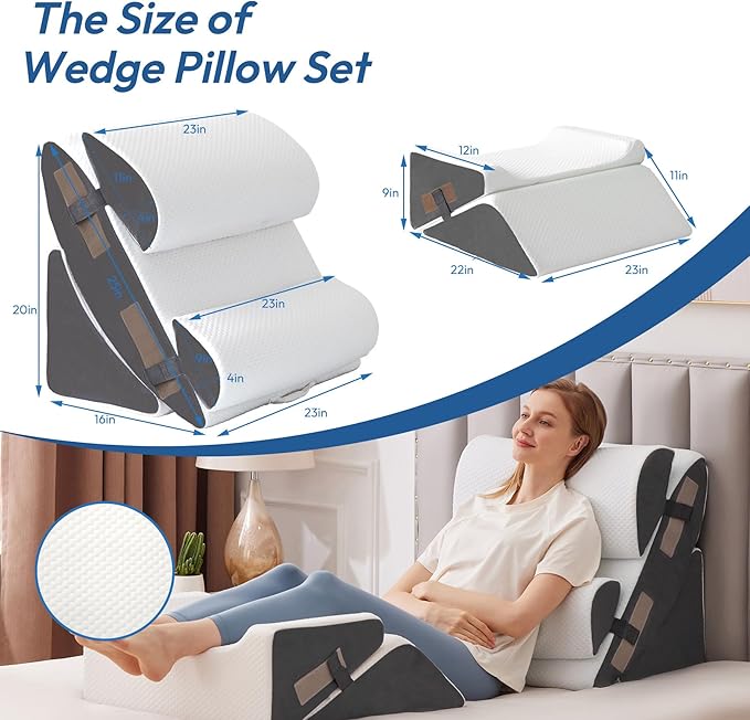 6PCS Wedge Pillow Set for After Surgery, Bed Wedge Pillow Post Surgery, Wedges Pillows for Back Pain Relief, Acid Relux, Sit Up Pillow for Beds, Beds Wedges & Body Positioners, White/Grey