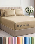 Extra Deep King Sheet Set - 6 Piece Breathable and Cooling Sheets - Hotel Luxury Bed Sheets Set - Easy Fit - Soft, Wrinkle Free and Comfy Sheets Set - Heathered Tan Sheet Set with Extra Deep Pockets