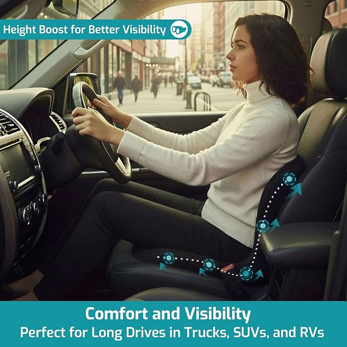 Trucker Seat Cushion, Car Seat Cushions with Lumbar Support Pillow, Ergonomic L-Shaped One Piece Memory Foam Pad for Long Driving Back Pain Sciatica Relief, Drivers Office Workers (Black+ Gray)