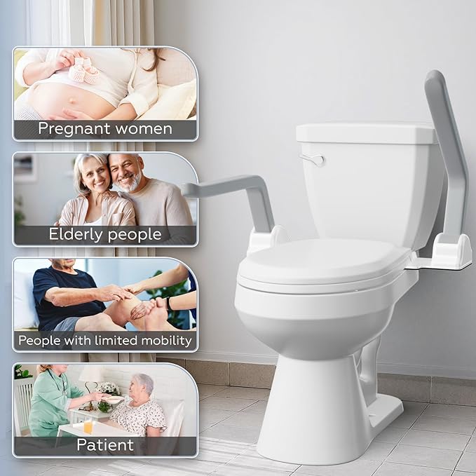 Toilet Safety Rails for Seniors,500lb Heavy-Duty Toilet Safety Frame,60° Adjustable & Space-Saving Toilet Assist Arms,Toilet Handles for Elderly,Disabled, and Mobility Impaired