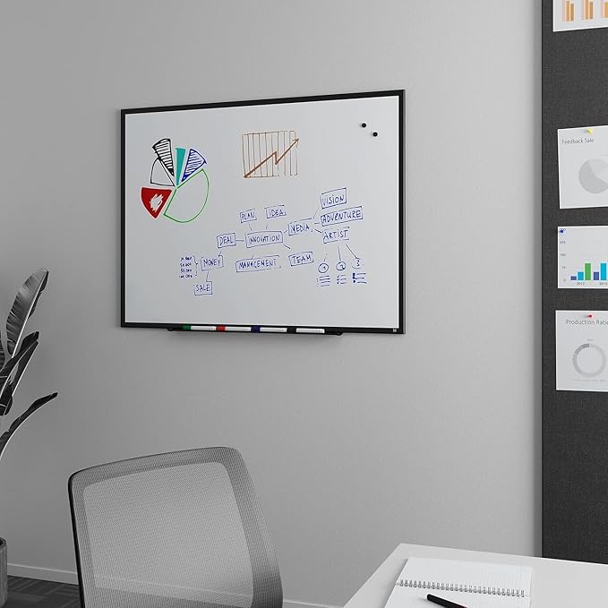 Staples TRU RED Magnetic Dry Erase Whiteboard, 4 x 3 Feet, 4 Multicolor Markers, Black Finish Aluminum Frame for Home, Office, School, White