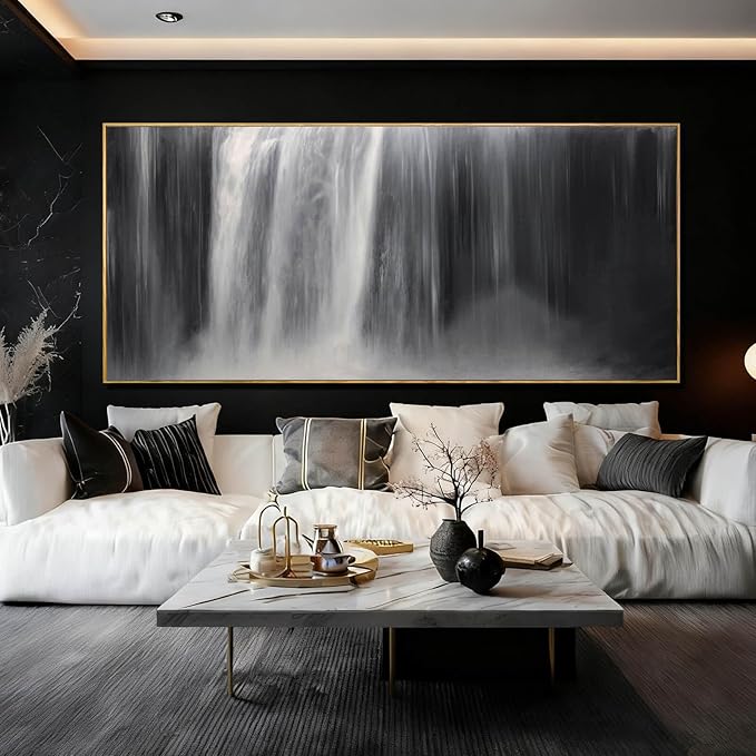 Waterfall Canvas Wall Art Black and White Wall Decor Landscape Art Prints 32"x70" Office Decorations Artwork for Bedroom
