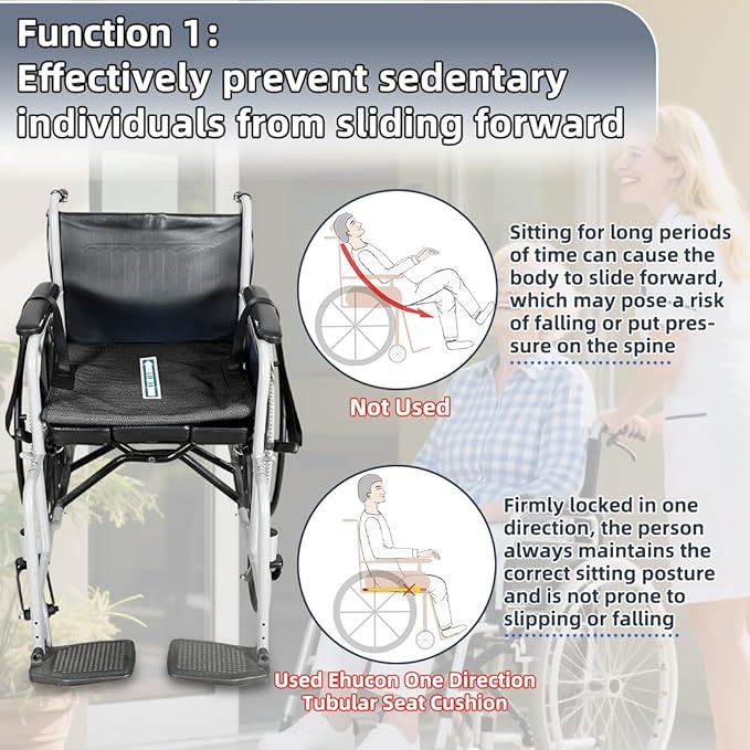 One Way Transfer Support Cushion, Non Slip Tubular Pad for Fall Prevention in Chair & Wheelchair, Elderly/Disabled Assistance, 17"x17" (Black-with Handles)