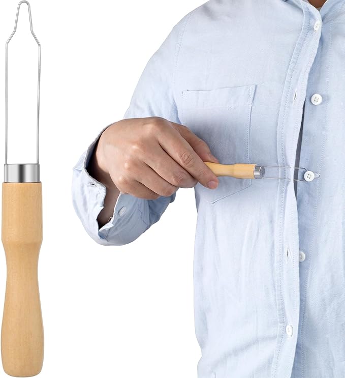 Easy Button Hook, Steel Button Helper Tool for Elderly, Wide Wood Handle Buttons Fastener Device Assist Dressing Aid Tool for Seniors One Hand - 1 Pack, Small Button