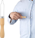 Easy Button Hook, Steel Button Helper Tool for Elderly, Wide Wood Handle Buttons Fastener Device Assist Dressing Aid Tool for Seniors One Hand - 1 Pack, Small Button