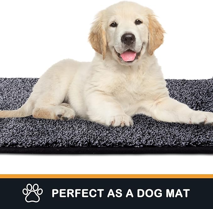PURRUGS Dirt Trapping Door Mat 34" x 59", Non-Slip Machine Washable Entry Rug, Shoe Scraper, Dog Doormat, Super Absorbent Welcome Mat for Front & Back Door, Muddy Shoes & Paws, Bluish Grey-Black