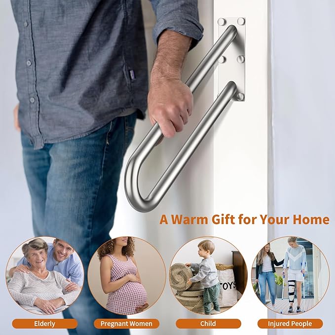 20 inch U Shaped Handrail for 1-3 Steps- 1.25" Tube, ZUEXT SUS304 Stainless Steel Safety Grab Bar for Stairs, Wall Mounted Hand Railing for Outdoor Garage Entry Interior Exterior Stairway