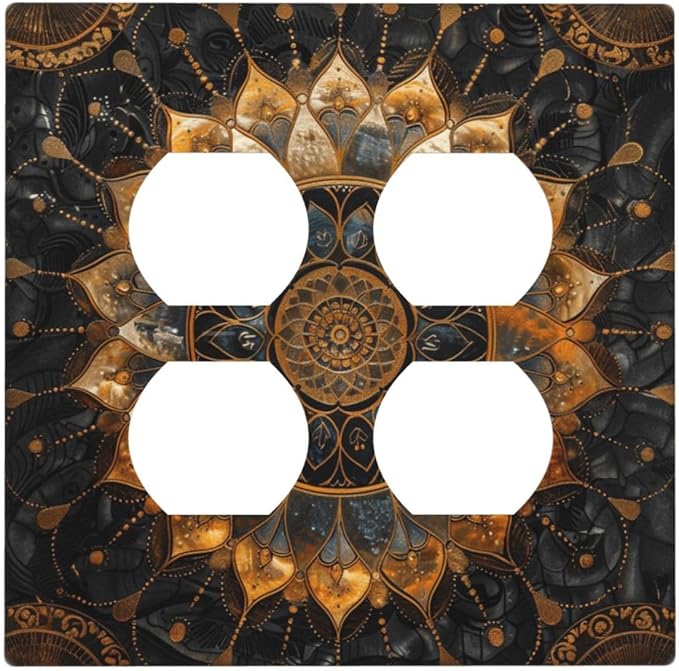 Cool Colorful Mandal Flowers Boho Floral Outlet Covers 2 Gang Double Duplex Decorative Light Switch Covers Electrical Wallplates Socket Faceplate for Bed Room Living Room Decor