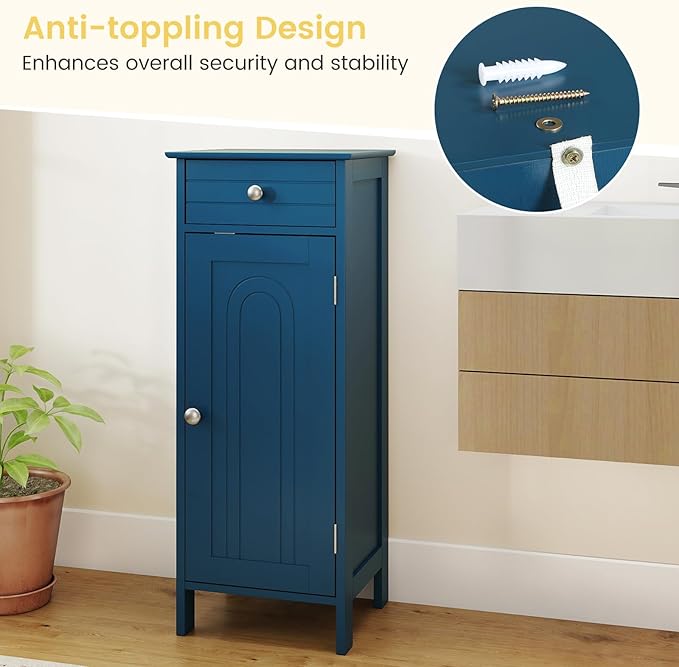 GLACER Bathroom Floor Cabinet, Multifunctional Storage Cabinet with 2 Adjustable Shelves, Space-Saving Storage Organizer, Ideal for Bathroom, Living Room, Kitchen (Blue)