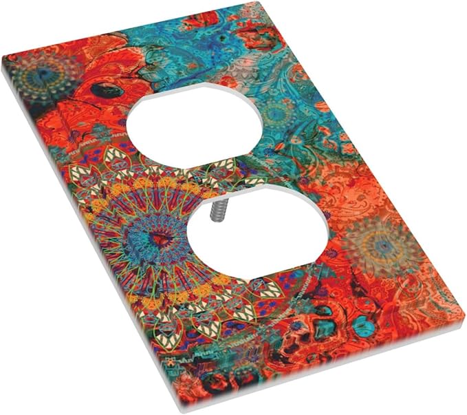 Abstract Ombre Colorful Indian Mandala 1 Gang Single Duplex Light Switch Plate Outlet Plate Cover Decorative Wall Plate Switchplate Electrical Receptacle Faceplate for Bedroom Bathroom Decor