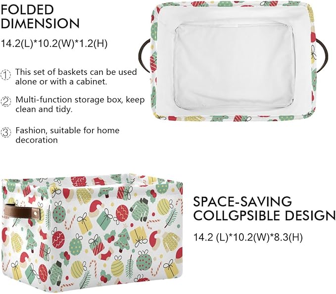 Christmas Storage Basket Tree Candy Canes Socks and Gift Storage Bins Organizer Bag Collapsible Closet Shelf Baskets Cube with handle for Cloth Book 14.2×10.2×8.3 IN