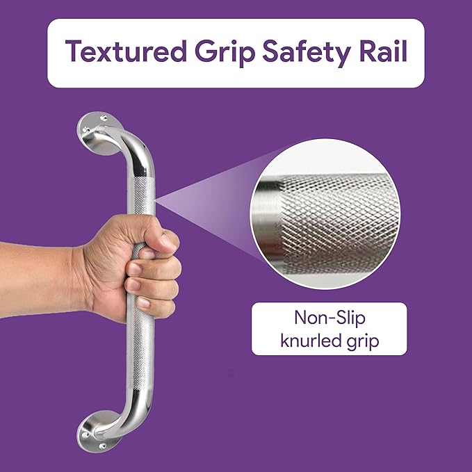 12 Inch Grab Bars for Bathtubs and Showers - Chrome Knurled Bathroom Safety Rail Handle - Non Slip Textured Grip Handicap Grab Bar for Seniors, 250 lbs Weight Support Capacity