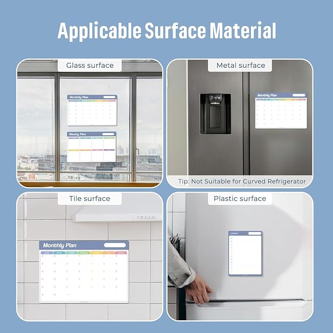 Loukin 17"x11.8" Monthly Dry Erase Calendar, Electrostatic Clings to All Shiny Surface, Reusable Whiteboard Planner Schedule for Refrigerator, Office, Classroom, 6 Magnetic Markers & 1 Eraser Included