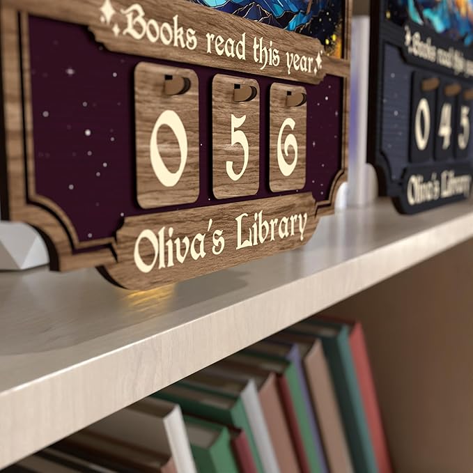 Custom Book Tracker Sign, Personalized Books Read This Year Counter with Name, Wooden Reading Tracker Frame, Book Lover Gift for Readers, Librarians, Writers, Home Library Bookshelf Decor